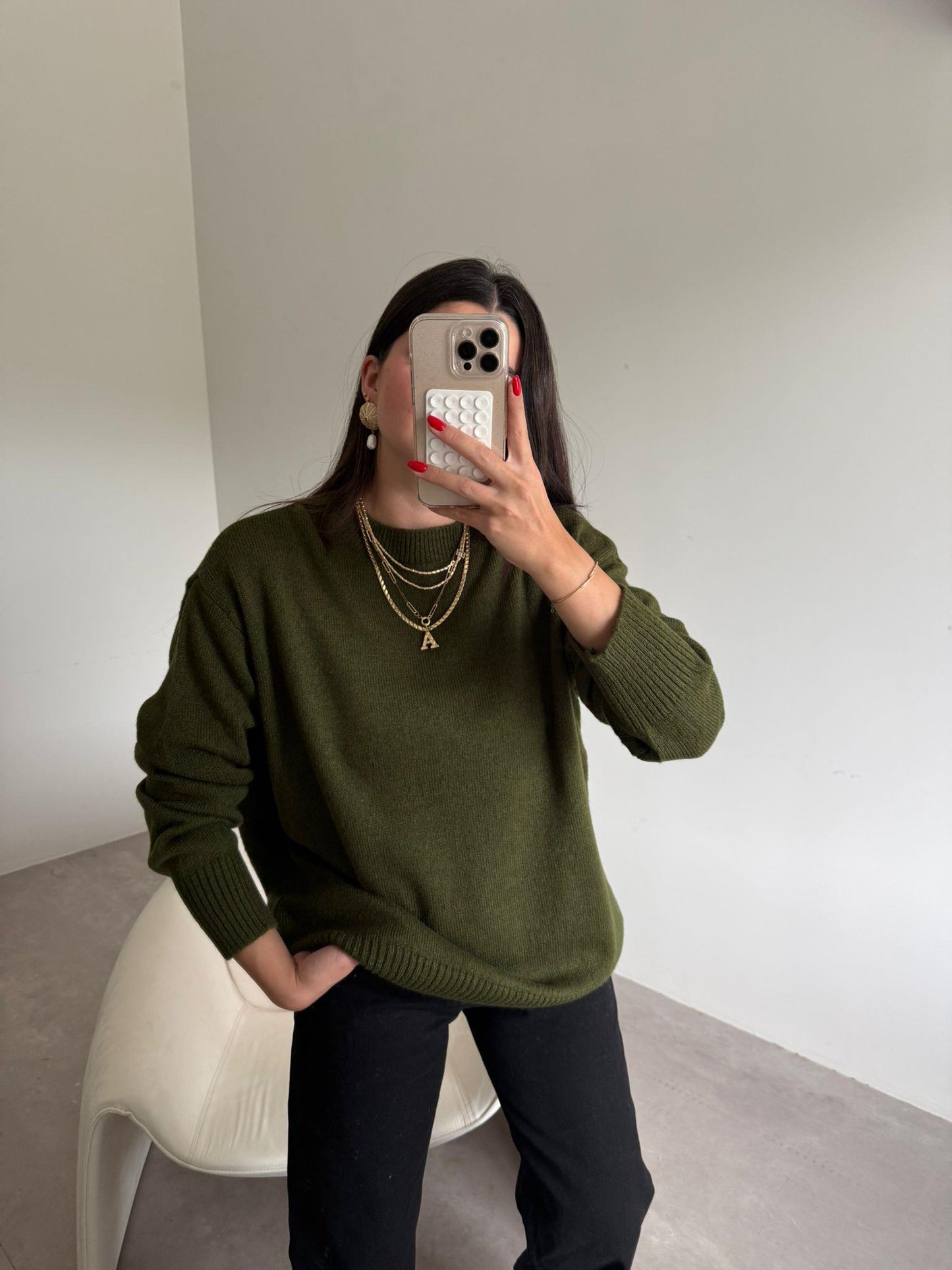 Bisiklet Yaka Oversize Kazak - Haki