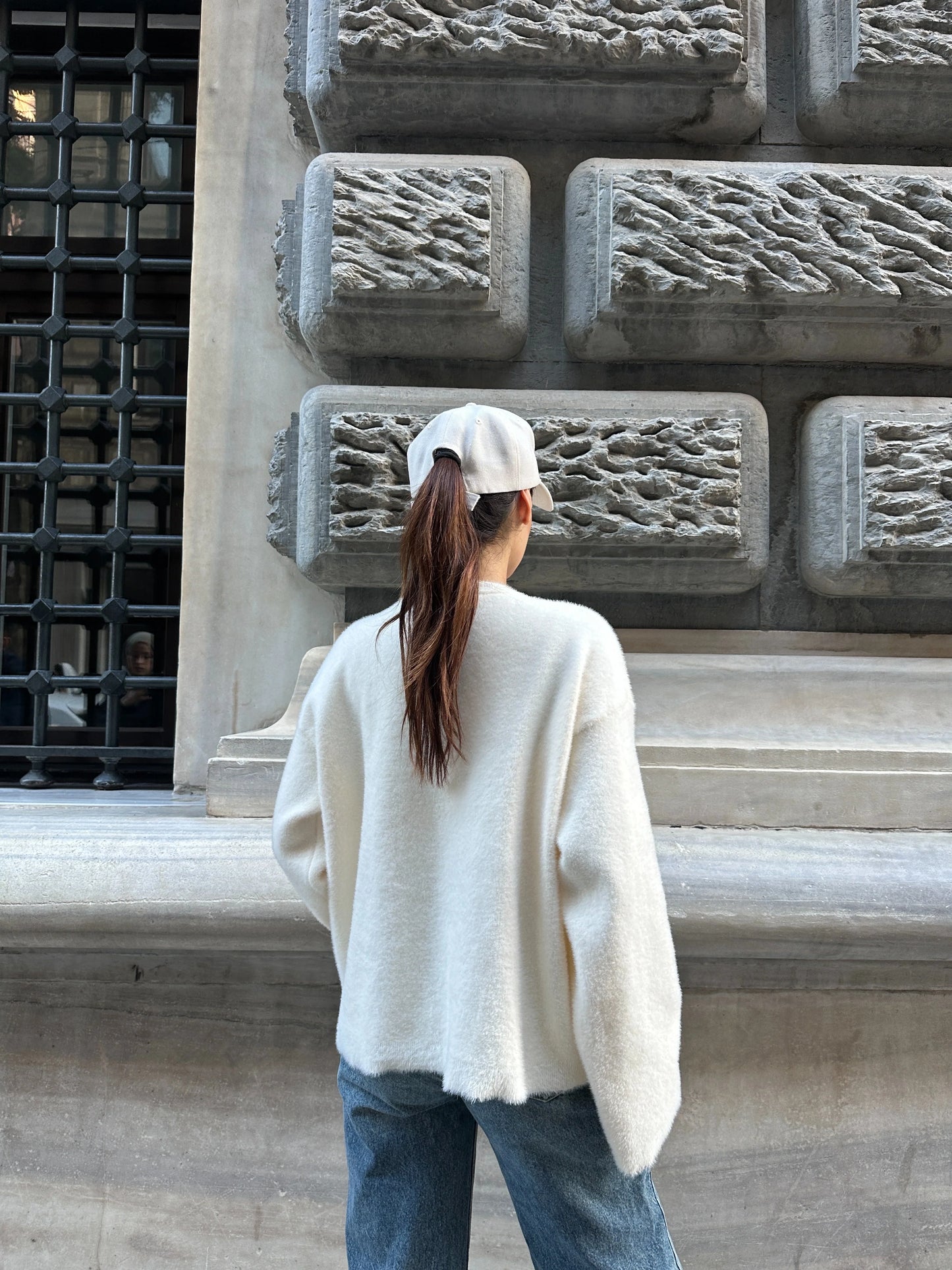 Oversize Bisiklet Yaka Yumuşak Dokulu Şardonlu Triko Kazak - Beyaz