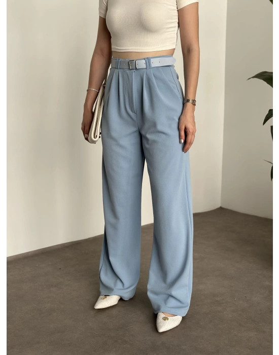 Likralı Kemerli Pantolon - Bebek Mavisi