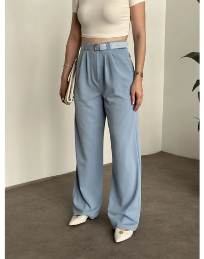 Likralı Kemerli Pantolon - Bebek Mavisi