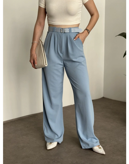 Likralı Kemerli Pantolon - Bebek Mavisi