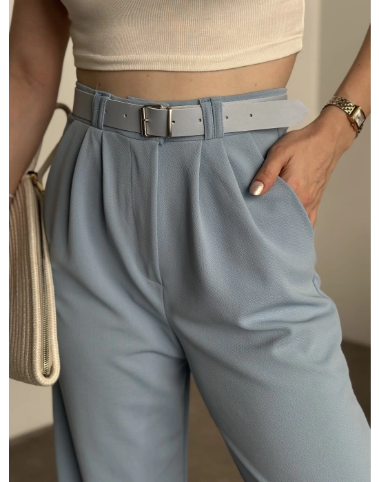 Likralı Kemerli Pantolon - Bebek Mavisi