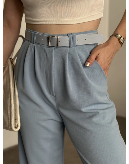 Likralı Kemerli Pantolon - Bebek Mavisi