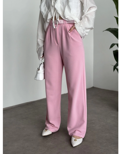 Likralı Kemerli Pantolon - Pembe