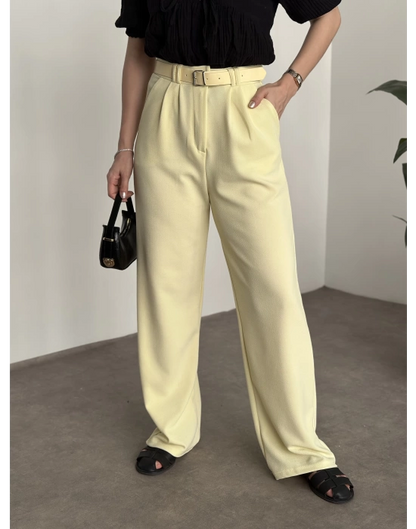 Likralı Kemerli Pantolon - Sarı