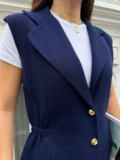 Gold Düğmeli, Geniş Paça Pantolonlu Takım - Lacivert