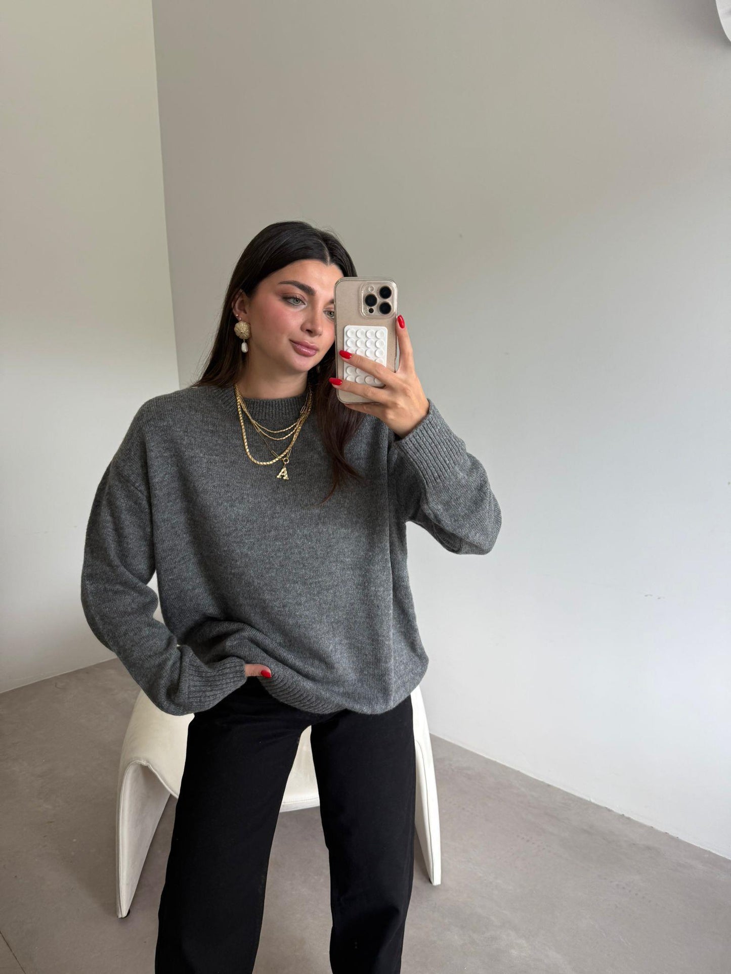 Bisiklet Yaka Oversize Kazak - Gri