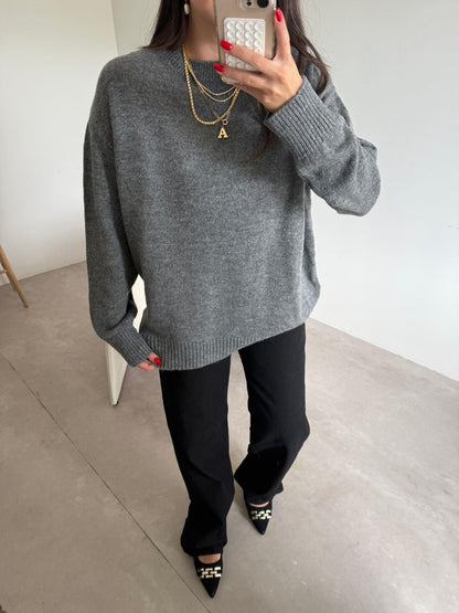 Bisiklet Yaka Oversize Kazak - Gri