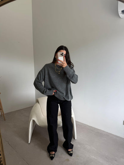 Bisiklet Yaka Oversize Kazak - Gri