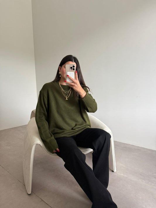 Bisiklet Yaka Oversize Kazak - Haki