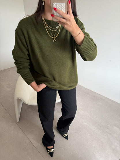 Bisiklet Yaka Oversize Kazak - Haki