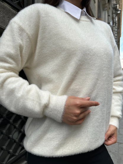 Oversize Yumuşak Dokulu Kazak - Beyaz