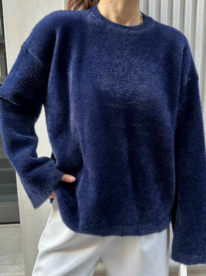 Oversize Yumuşak Dokulu Sakallı Triko Kazak - Lacivert