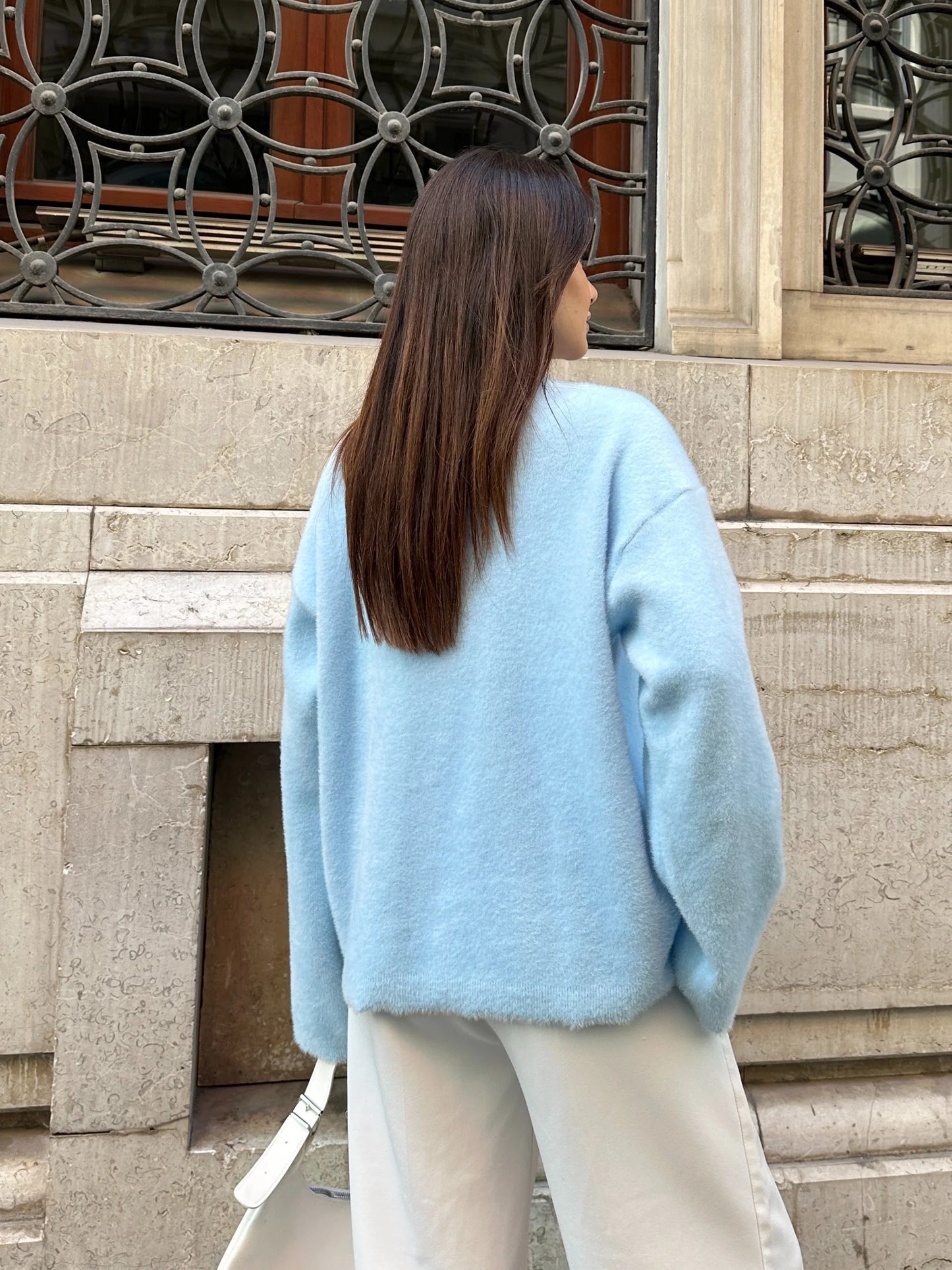 Oversize Bisiklet Yaka Yumuşak Dokulu Triko Kazak - Mavi