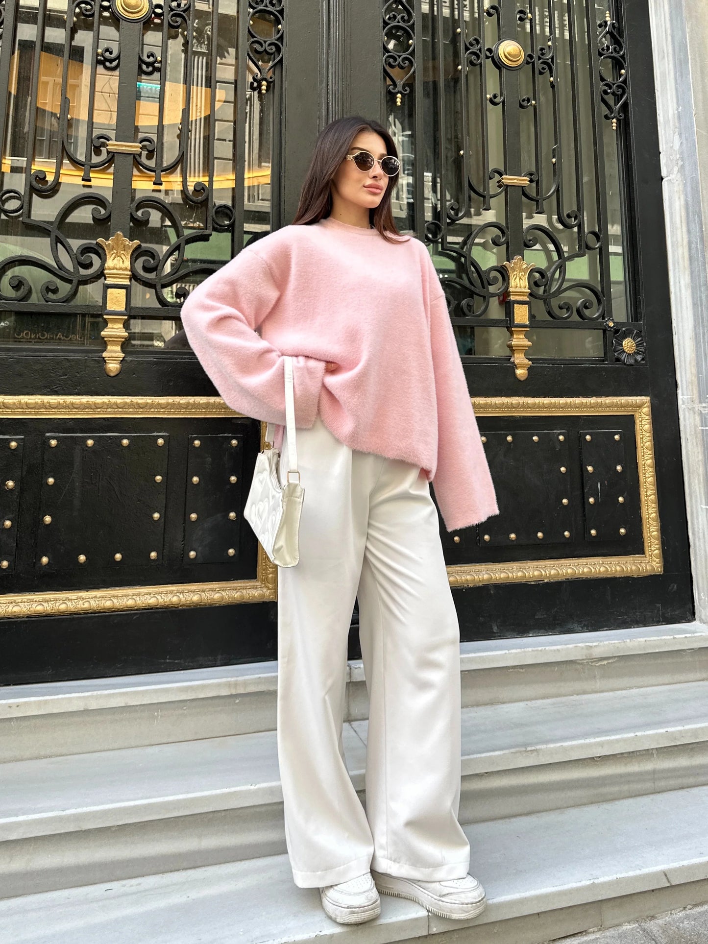 Oversize Bisiklet Yaka Yumuşak Dokulu Triko Kazak - Pembe