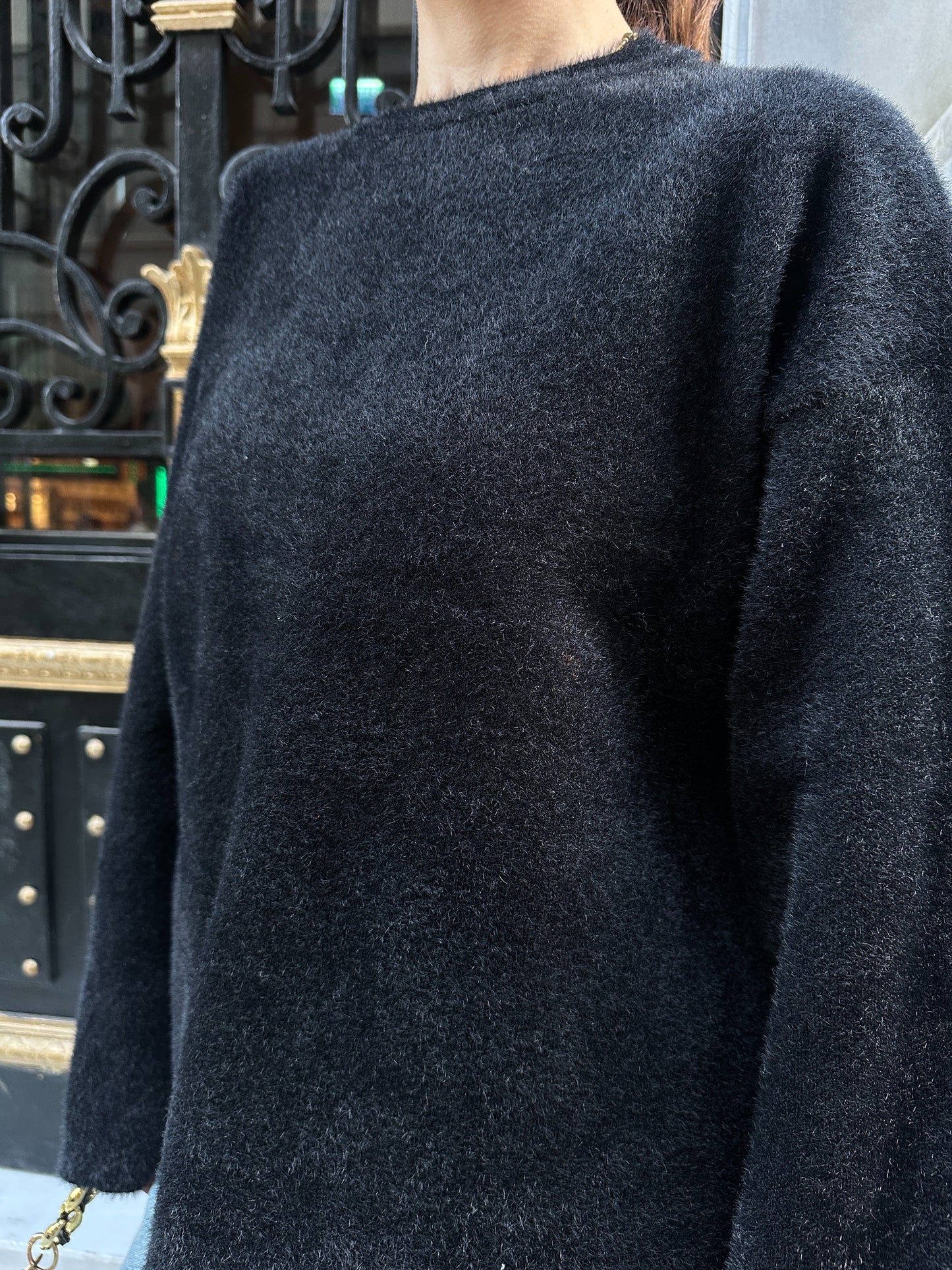 Oversize Bisiklet Yaka Yumuşak Dokulu Triko Kazak - Siyah