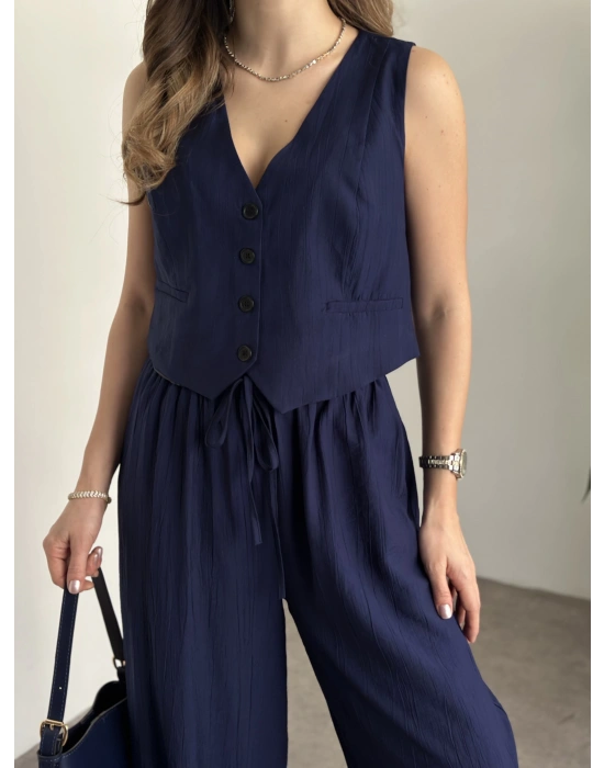 Şalvar Kesim Pantolon Yelekli Takım - Lacivert