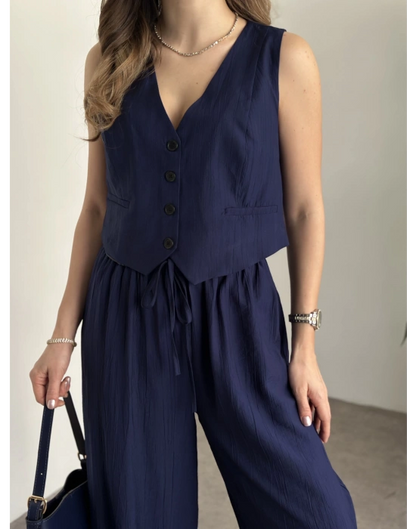 Şalvar Kesim Pantolon Yelekli Takım - Lacivert