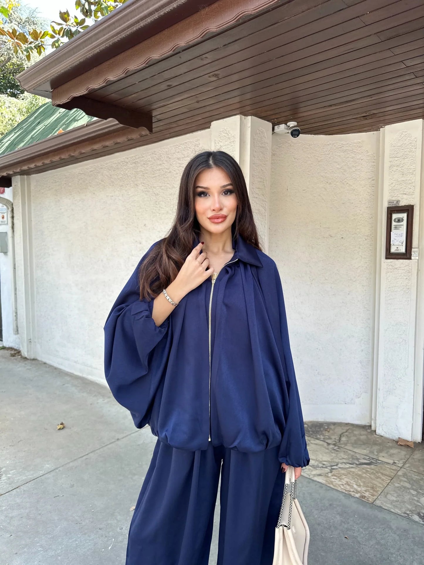 Pileli Bumber Ceket Pantolon Takım - Lacivert